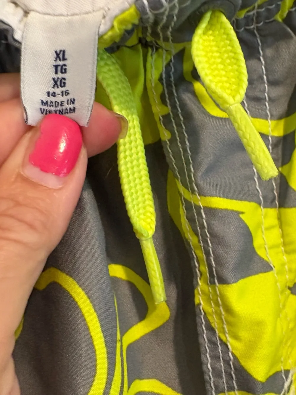 Boys Gray & Neon Yellow Floral Cargo Swim Trunks. Size XL (14-16)